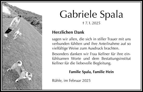 Traueranzeige von Gabriele Spala von Täglicher Anzeiger Holzminden