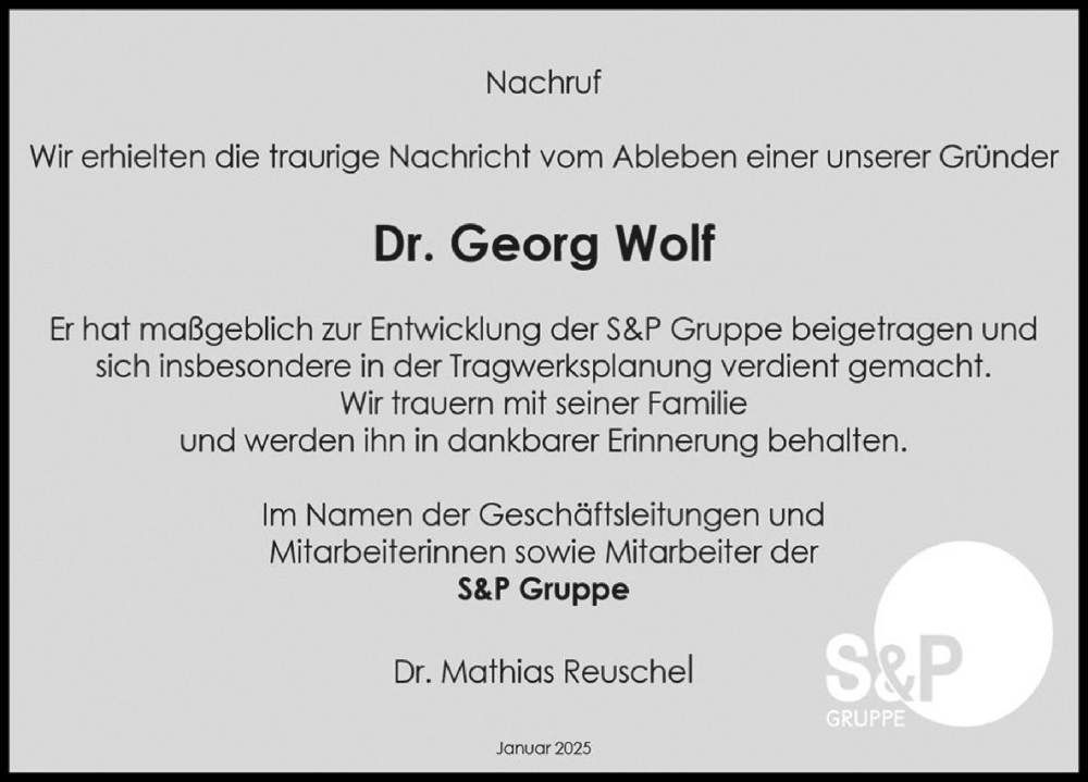  Traueranzeige für Georg Wolf vom 08.02.2025 aus Leipziger Volkszeitung