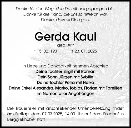 Traueranzeige von Gerda Kaul von Sächsische Zeitung