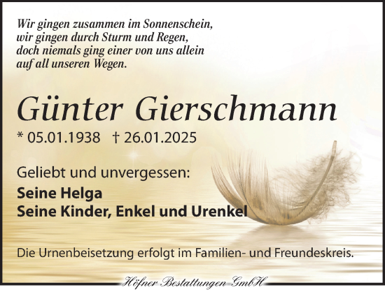 Traueranzeige von Günter Gierschmann von Torgauer Zeitung