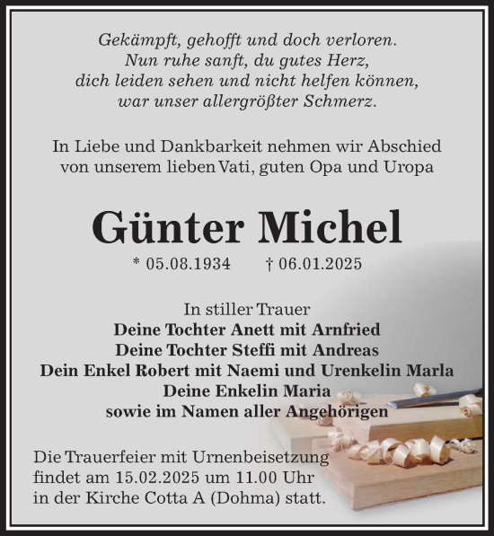 Traueranzeige von Günter Michel von Sächsische Zeitung