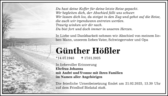 Traueranzeige von Günther Hößler von Sächsische Zeitung