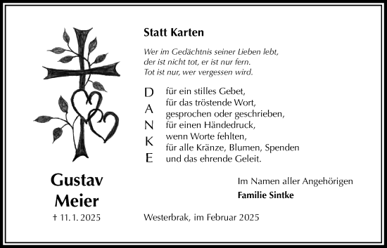 Traueranzeige von Gustav Meier von Täglicher Anzeiger Holzminden
