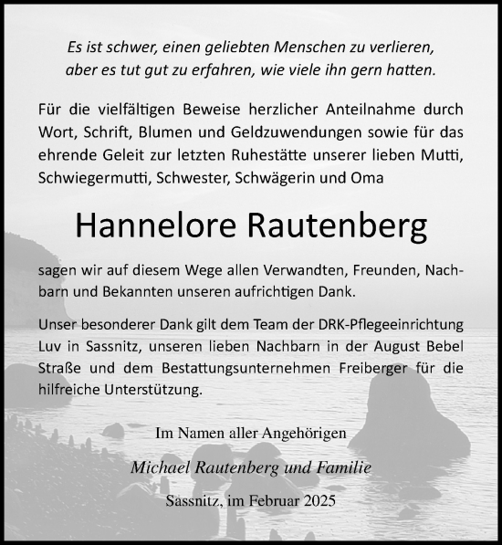 Traueranzeige von Hannelore Rautenberg von Ostsee-Zeitung GmbH