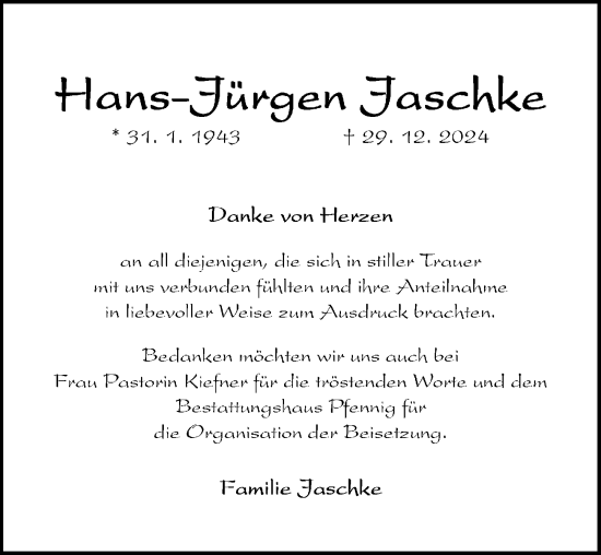 Traueranzeige von Hans-Jürgen Jaschke von Göttinger Tageblatt
