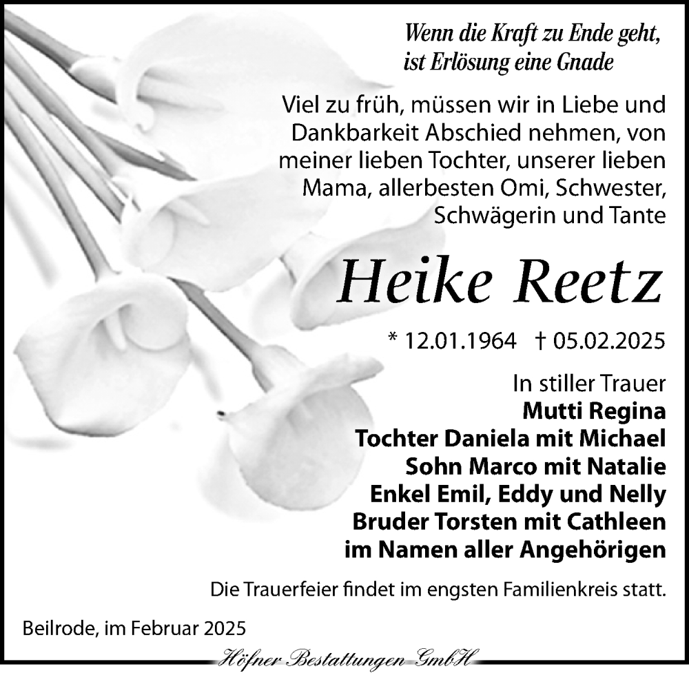  Traueranzeige für Heike Reetz vom 22.02.2025 aus Torgauer Zeitung