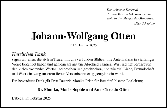 Traueranzeige von Johann-Wolfgang Otten von Lübecker Nachrichten