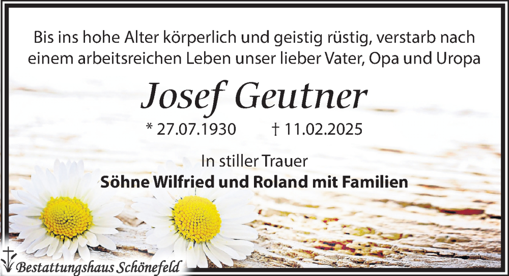  Traueranzeige für Josef Geutner vom 15.02.2025 aus Leipziger Volkszeitung