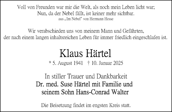 Traueranzeige von Klaus Härtel von Sächsische Zeitung