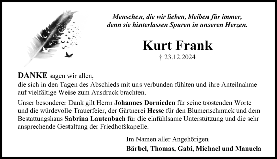 Traueranzeige von Kurt Frank von Eichsfelder Tageblatt