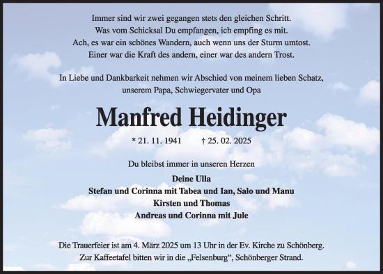 Traueranzeige von Manfred Heidinger von Kieler Nachrichten