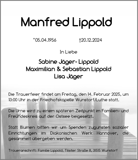 Traueranzeige von Manfred Lippold von Täglicher Anzeiger Holzminden