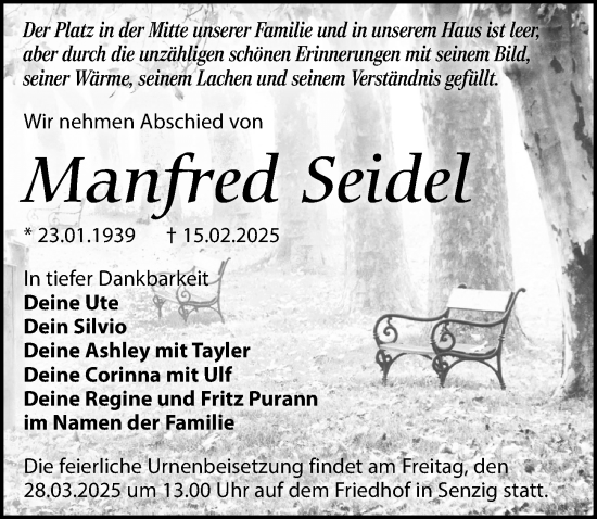 Traueranzeige von Manfred Seidel von Märkischen Allgemeine Zeitung