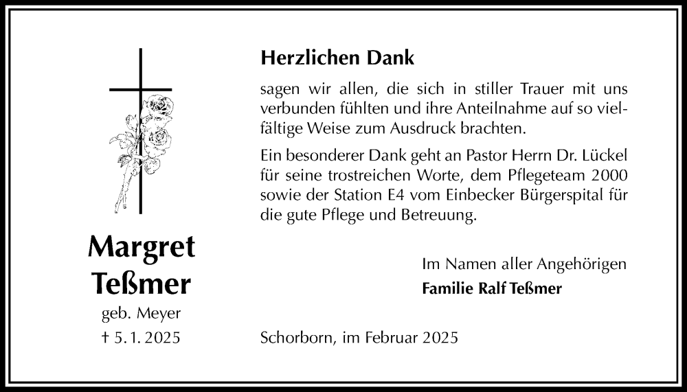  Traueranzeige für Margret Teßmer vom 01.02.2025 aus Täglicher Anzeiger Holzminden