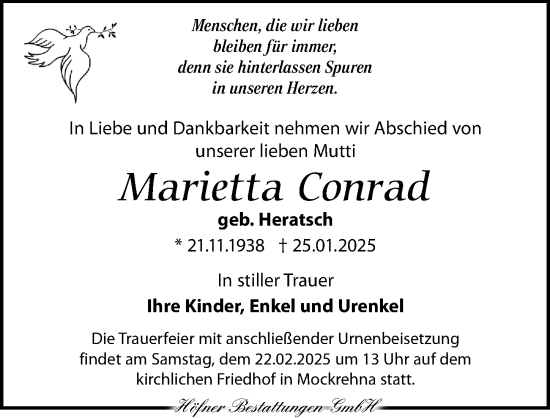 Traueranzeige von Marietta Conrad von Torgauer Zeitung