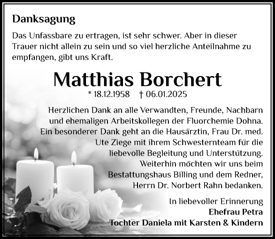 Traueranzeige von Matthias Borchert von Sächsische Zeitung