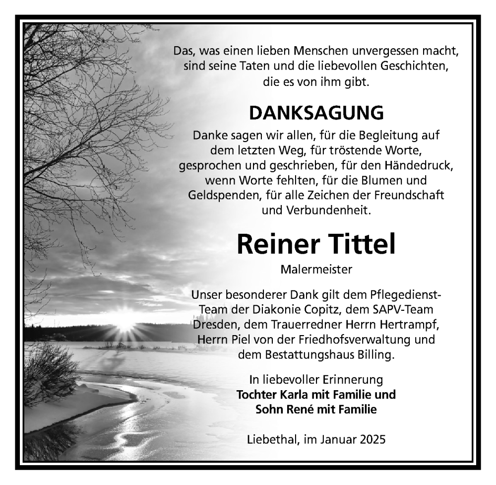  Traueranzeige für Reiner Tittel vom 08.02.2025 aus Sächsische Zeitung