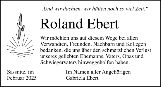Traueranzeige von Roland Ebert von Ostsee-Zeitung GmbH
