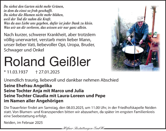 Traueranzeige von Roland Geißler von Torgauer Zeitung