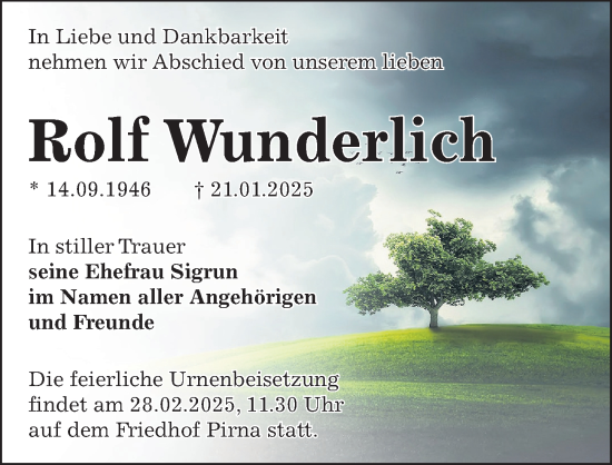 Traueranzeige von Rolf Wunderlich von Sächsische Zeitung