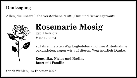 Traueranzeige von Rosemarie Mosig von Sächsische Zeitung