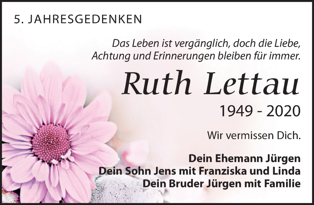  Traueranzeige für Ruth Lettau vom 28.02.2025 aus Leipziger Volkszeitung