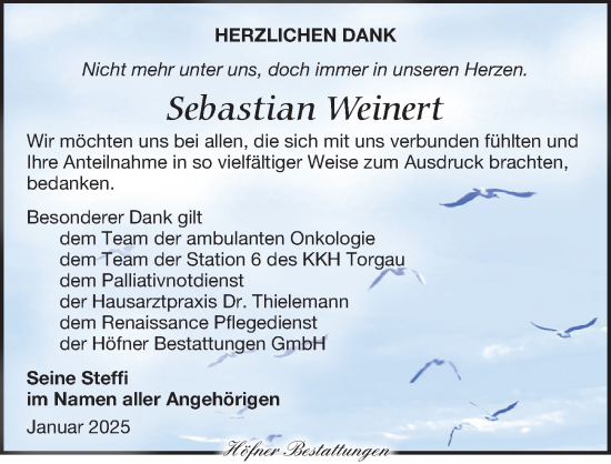 Traueranzeige von Sebastian Weinert von Torgauer Zeitung