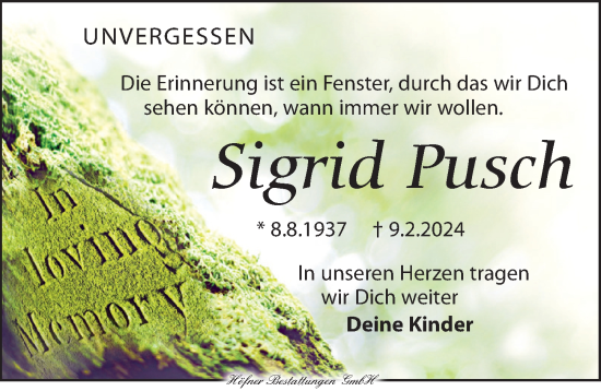 Traueranzeige von Sigrid Pusch von Torgauer Zeitung
