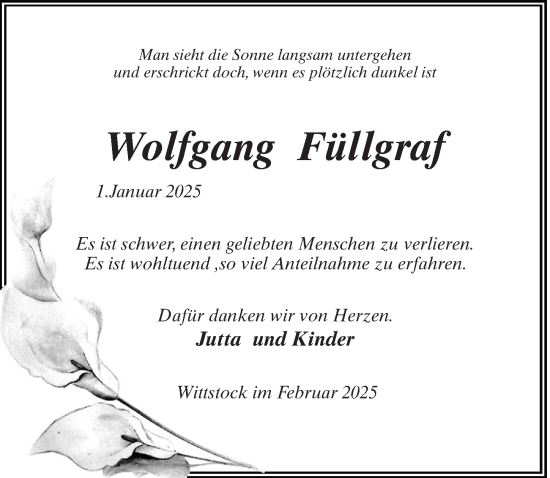 Traueranzeige von Wolfgang Füllgraf von Märkischen Allgemeine Zeitung