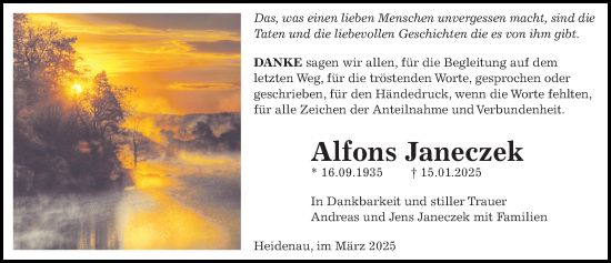 Traueranzeige von Alfons Janeczek von Sächsische Zeitung