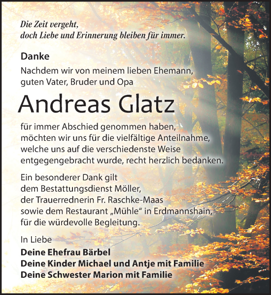 Traueranzeige von Andreas Glatz von Leipziger Volkszeitung