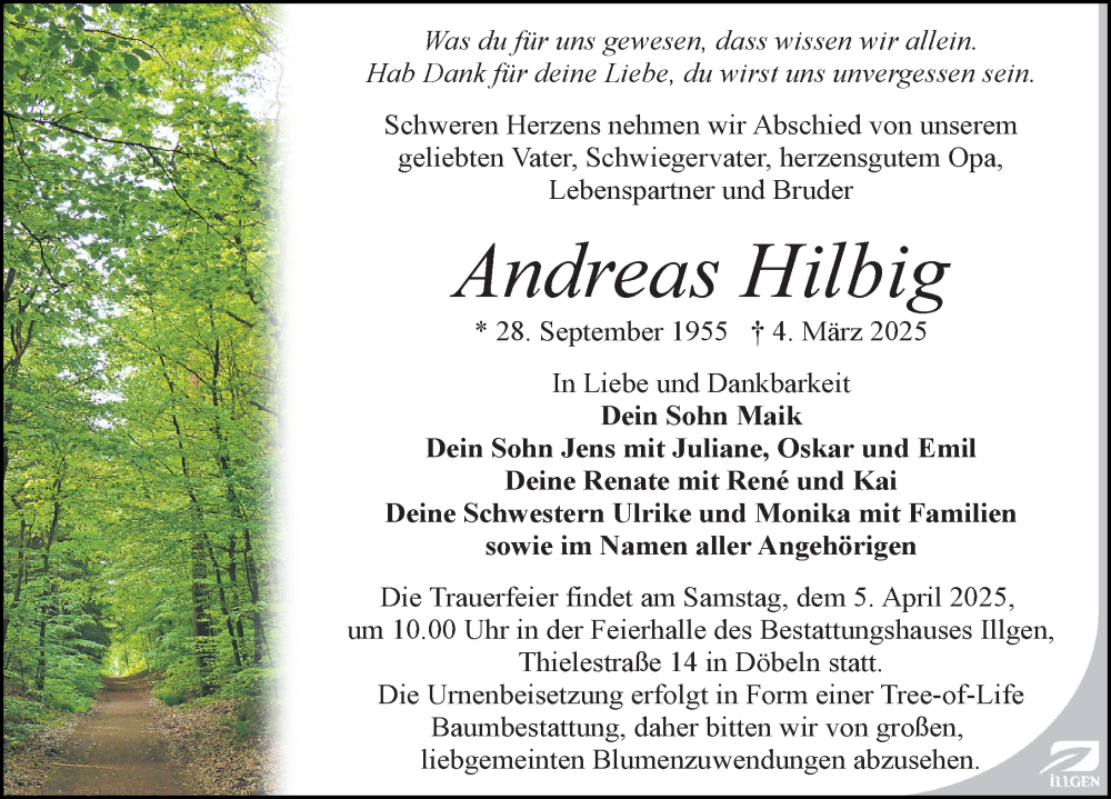  Traueranzeige für Andreas Hilbig vom 22.03.2025 aus Sächsische Zeitung