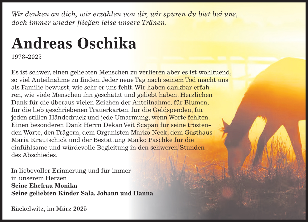  Traueranzeige für Andreas Oschika vom 08.03.2025 aus Sächsische Zeitung