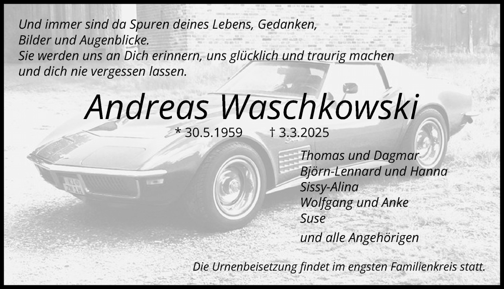  Traueranzeige für Andreas Waschkowski vom 08.03.2025 aus Kieler Nachrichten