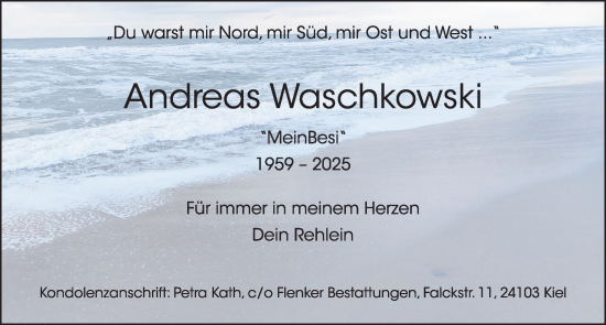 Traueranzeige von Andreas Waschkowski von Kieler Nachrichten