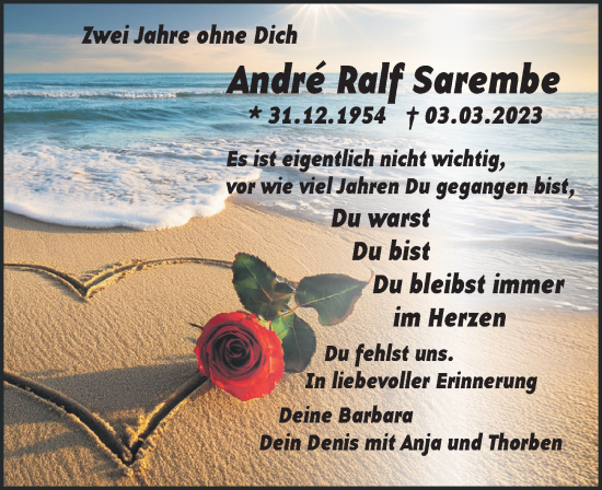 Traueranzeige von Andre Ralf Sarembe von Leipziger Volkszeitung