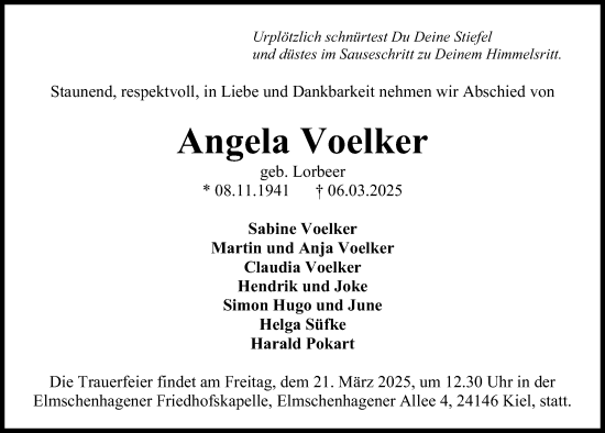 Traueranzeige von Angela Voelker von Kieler Nachrichten