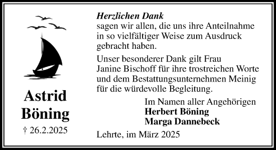 Traueranzeige von Astrid Böning von Hannoversche Allgemeine Zeitung/Neue Presse