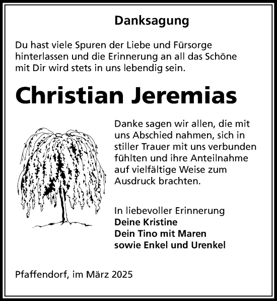 Traueranzeige von Christian Jeremias von Sächsische Zeitung