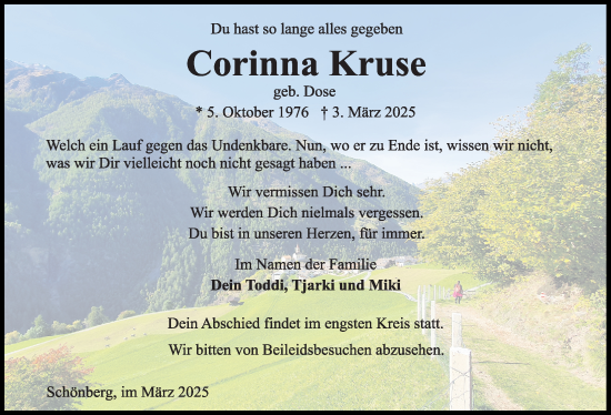 Traueranzeige von Corinna Kruse von Kieler Nachrichten