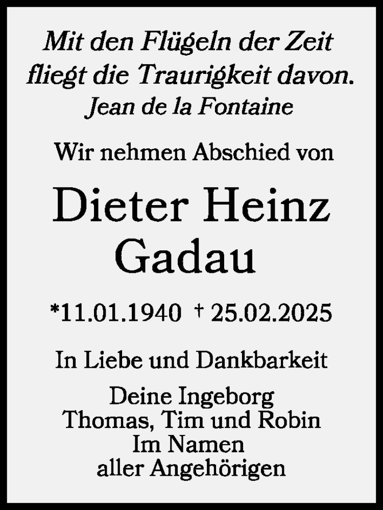  Traueranzeige für Dieter Heinz Gadau vom 29.03.2025 aus Sächsische Zeitung
