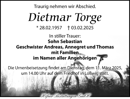 Traueranzeige von Dietmar Torge von Torgauer Zeitung