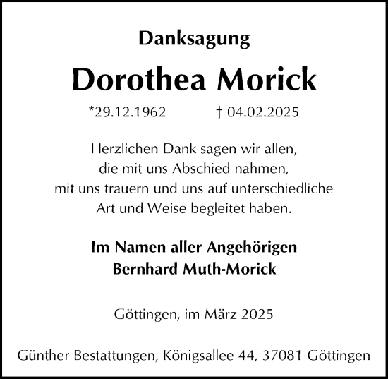 Traueranzeige von Dorothea Morick von Göttinger Tageblatt