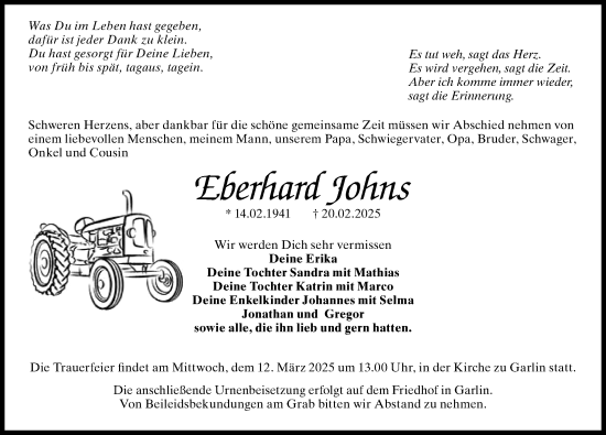Traueranzeige von Eberhard Johns von Wochenspiegel
