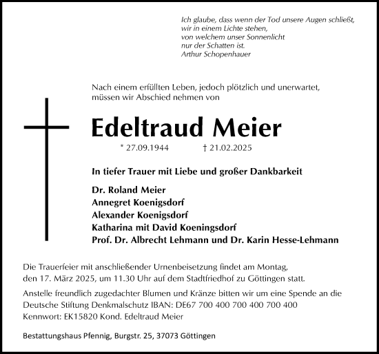 Traueranzeige von Edeltraud Meier von Göttinger Tageblatt