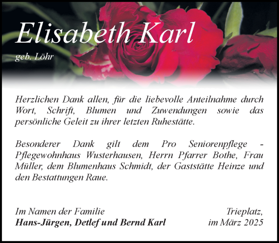 Traueranzeige von Elisabeth Karl von Wochenspiegel