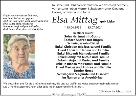 Traueranzeige von Elsa Mittag von Torgauer Zeitung