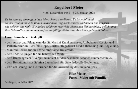 Traueranzeige von Engelbert Meier von Eichsfelder Tageblatt
