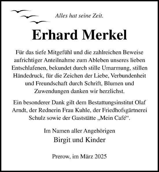 Traueranzeige von Erhard Merkel von Ostsee-Zeitung GmbH