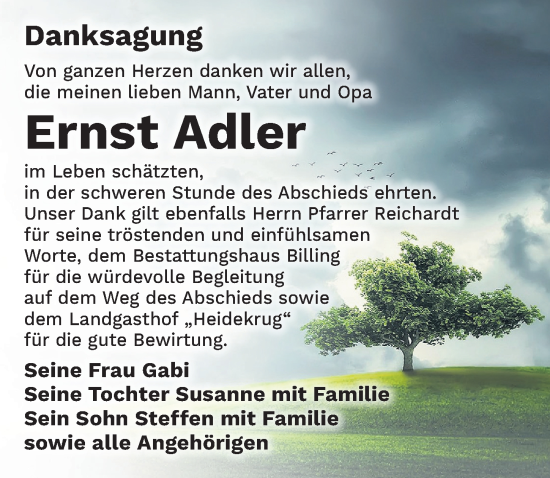 Traueranzeige von Ernst Adler von Sächsische Zeitung
